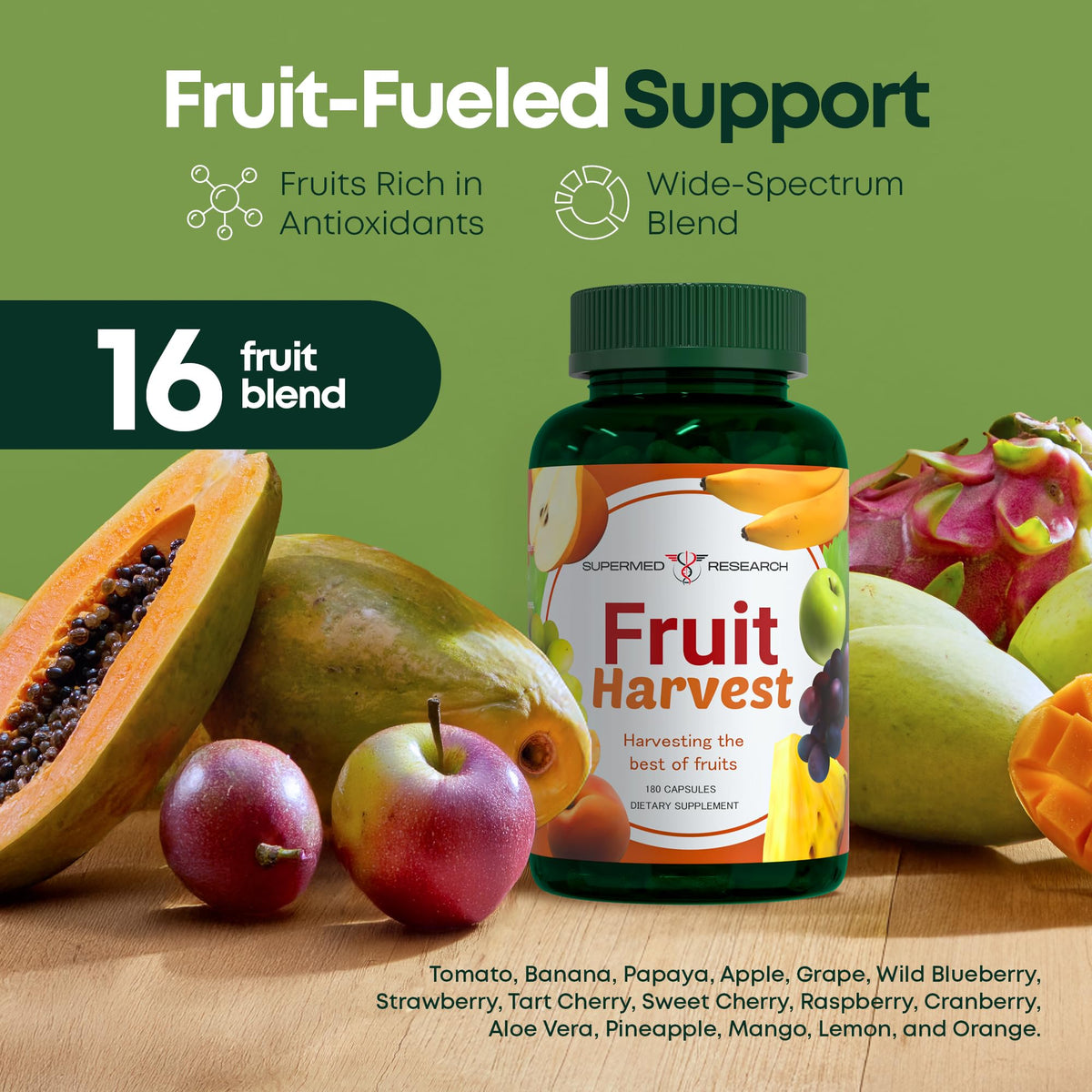 Supermed Research Fruits and Vegetables Supplements – 2 Pack Combination Fruit & Veggies Supplement – Whole Food Vitamins & Minerals for Adults – Superfood Veggie Vitamins for Adults (180 x 2, 360 Ct) - Maple Wellness Supplements