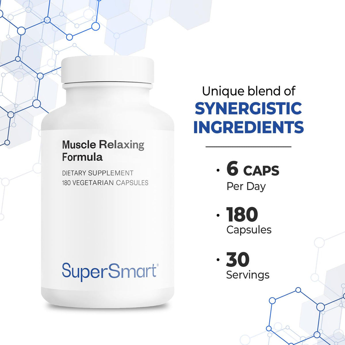 Supersmart - Muscle Relaxing Formula (Advanced Complex) - with Magnesium, Calcium, Vitamin E, Plants Extracts | Non-GMO & Gluten Free - 180 Vegetarian Capsules - Maple Wellness Supplements