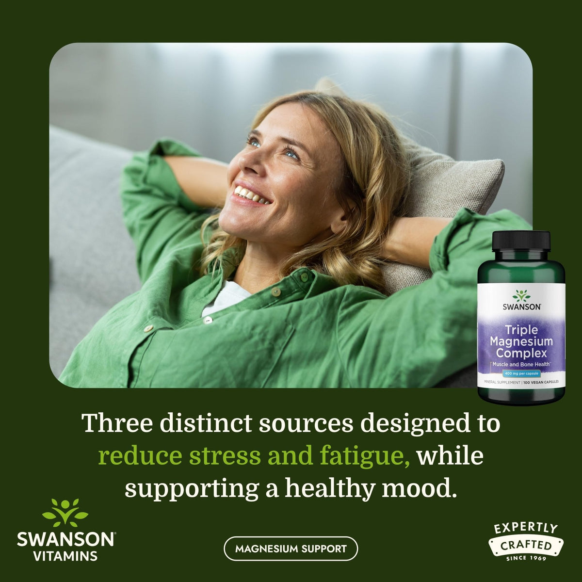 Swanson Triple Magnesium Complex - 100 Capsules, 400mg Each - Maple Wellness Supplements