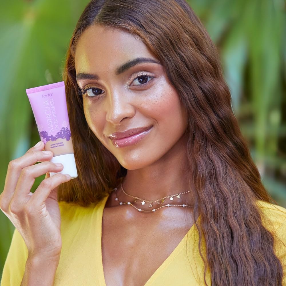 tarte maracuja tinted moisturizer – Lightweight Sheer Foundation with Buildable Longwear Coverage, Hyaluronic Acid for Hydrated Skin, Vegan & Cruelty-Free, full size, 36H medium-tan honey - Maple Wellness Supplements