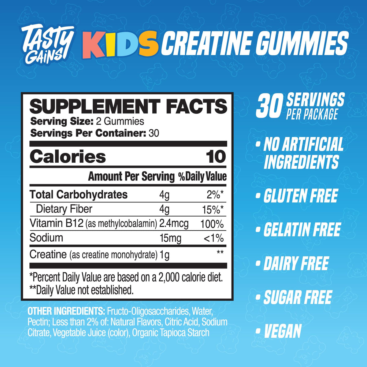 TASTY GAINS Kids & Teen Creatine Gummies with Vitamin B12 for Growth Support, Easy Chew Daily Supplement, Gummy Vitamins for Kids and Teens, Ages 5+ - Maple Wellness Supplements