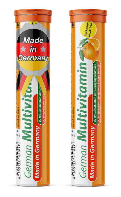 T&D German Multvitamin 10 Vitamins - 40 Vegan Drink Effervescent Tablets - Orange Flavor - Made in Germany - Maple Wellness Supplements