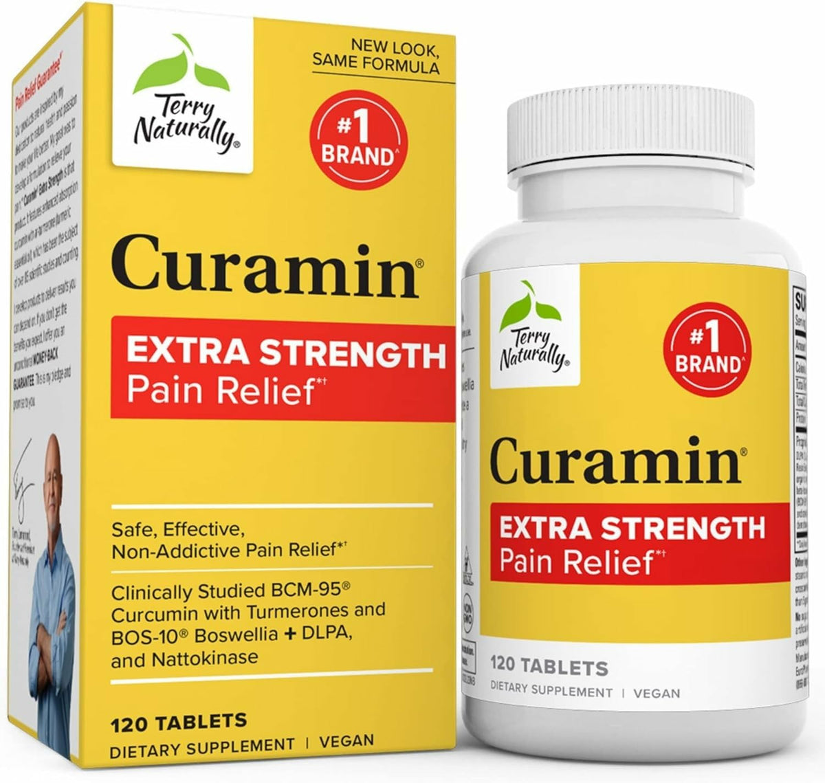 Terry Naturally Curamin Extra Strength - 120 Vegan Tablets - Non-Addictive Pain Relief Supplement with Curcumin from Turmeric - Maple Wellness Supplements