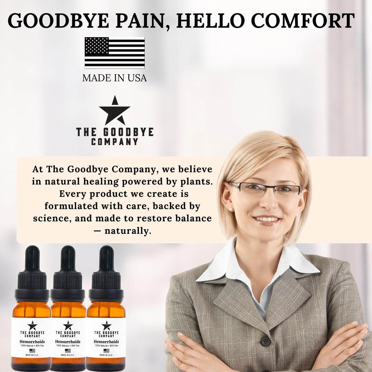 The Goodbye Company Organic Hemorrhoid Relief Serum - Natural Witch Hazel Treatment for Pain, Itch & Swelling - Internal External Soothing Formula - Vegan, USA Made, 15mL - Maple Wellness Supplements