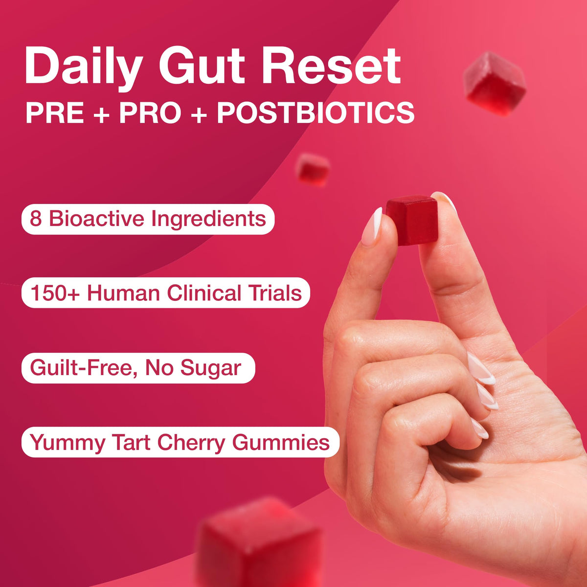 The Gut Gummy, 360° Daily Gut Reset, Full-Spectrum Tribiotic for Women & Men, Prebiotics Probiotics Postbiotics for Bloating, Belly Fat, Skin & Immune Support, Sugar Free Tart Cherry Gummies, 60 Count - Maple Wellness Supplements