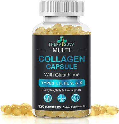TheraSuva Complete Multi Collagen Complex – Types I, II, III, V & X + Biotin & Vitamin C – Hair, Skin, Nails & Joint Support, 2 Month Supply, 120 Softgels - Maple Wellness Supplements