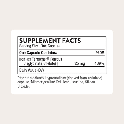 THORNE - Iron Bisglycinate - 25 mg Iron Supplement for Enhanced Absorption Without Gastrointestinal Side Effects* - NSF Certified for Sport - Gluten-Free - 60 Servings - Maple Wellness Supplements