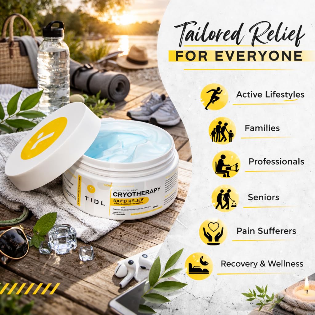 TIDL Cryotherapy Pain Relief Cream, 3 Oz, Targeted Neck Pain, Joint & Muscle Pain Relief with Organic, Plant-Based Menthol, Instant Cooling for Sport & Post Workout Full Body Recovery - Maple Wellness Supplements