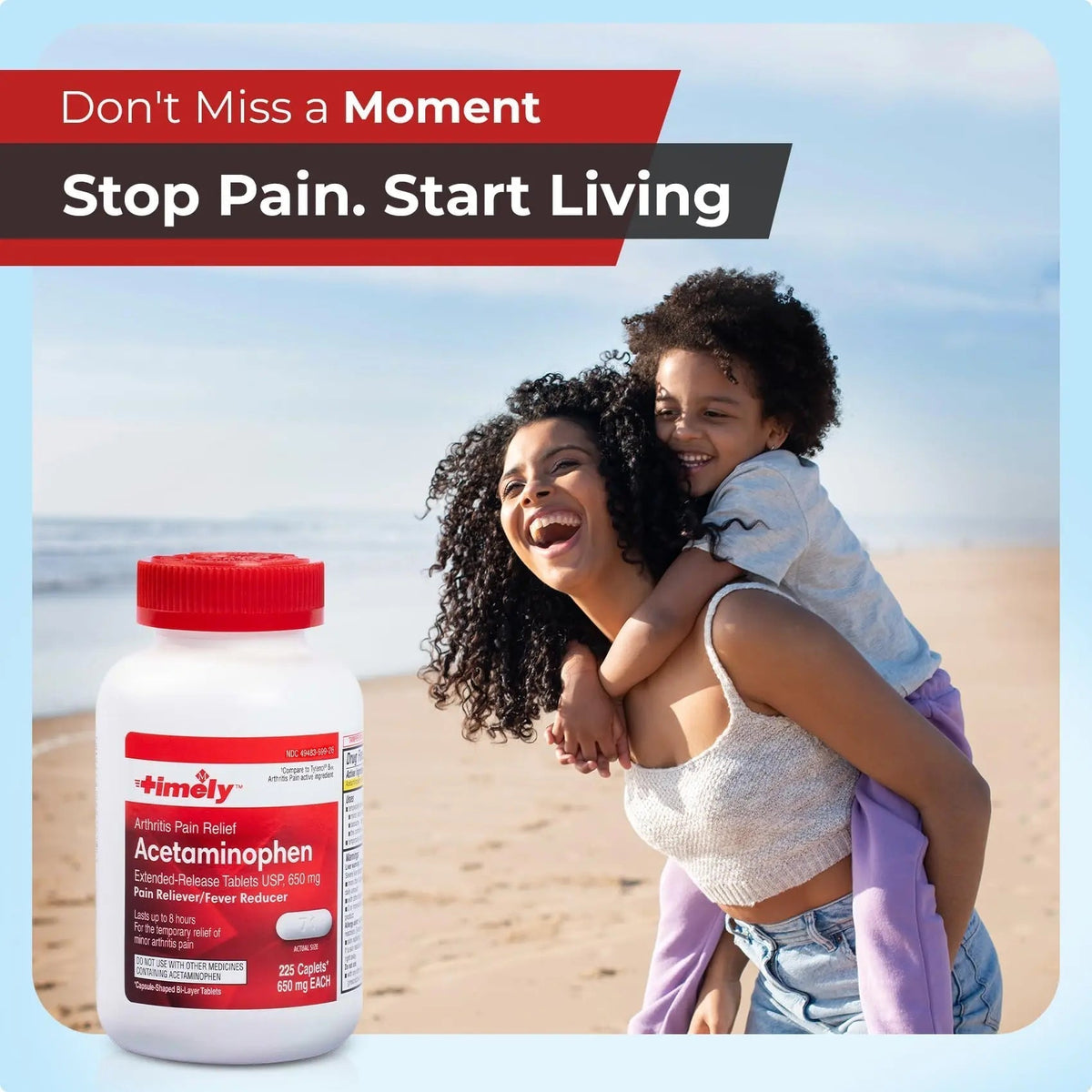 TIME-Cap Labs 225 Caplets Extended Release Acetaminophen 650mg - Pain Reliever & Fever Reducer for Adults, Helps with Headaches, Backaches, Muscle Pain, Toothaches & Menstrual Cramps - Maple Wellness Supplements
