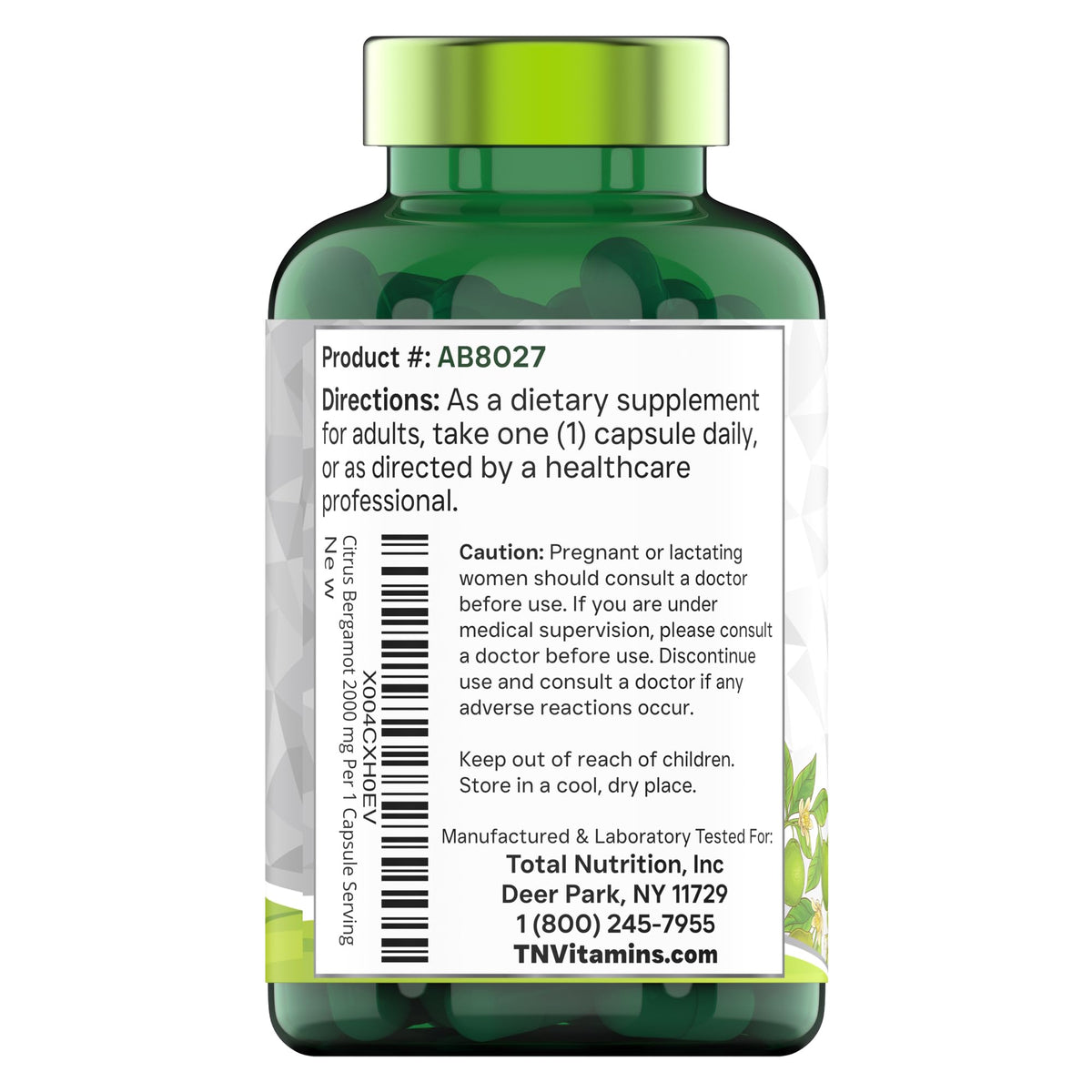 tnvitamins Citrus Bergamot 2000mg - 180 Capsules | Ultra Potent Citrus Bergamot Supplement 2000 mg Per 1 Capsule Serving - Maple Wellness Supplements