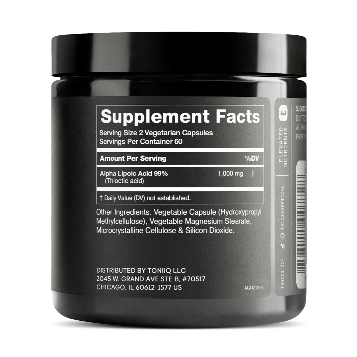 Toniiq 1000mg Ultra High Strength Alpha Lipoic Acid Capsules - Highly Purified 99%+ USP Standard - 120 Capsules ALA Supplement - Maple Wellness Supplements