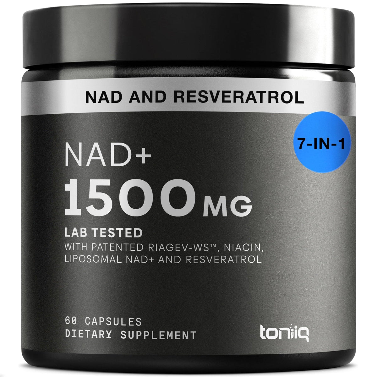 Toniiq Liposomal NAD+ and Resveratrol Supplement - 1500mg Ultra High Strength NAD Supplement - Clinically Studied Ingredients with Patented RiaGev-WS™, Resveratrol, and Niacin - 60 Capsules - Maple Wellness Supplements