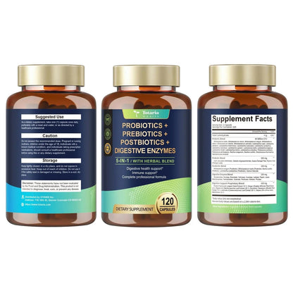 Totaria (2 Packs) 5-in-1 Probiotic Prebiotic & Postbiotic for Women Men, 60 Billion CFU 24 Strains w/Digestive Enzymes, Slippery Elm, Daily Complete Gut Health, Digestive & Immune Support - Maple Wellness Supplements