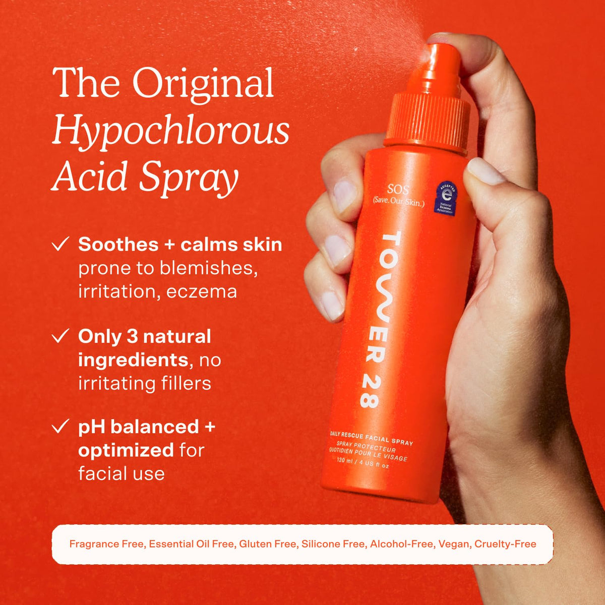 Tower 28 SOS Daily Rescue Facial Spray - Hypochlorous Acid Spray to Help Reduce Redness, Calm Irritation + Alleviate Flare-Ups - Purifying Travel Size Face Toner - Everyday Skin Care Essential (1 oz) - Maple Wellness Supplements