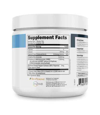 Transparent Labs Creatine HMB - Creatine Monohydrate Powder with HMB for Muscle Growth, Increased Strength, Enhanced Energy Output, and Improved Athletic Performance - 30 Servings, Unflavored - Maple Wellness Supplements