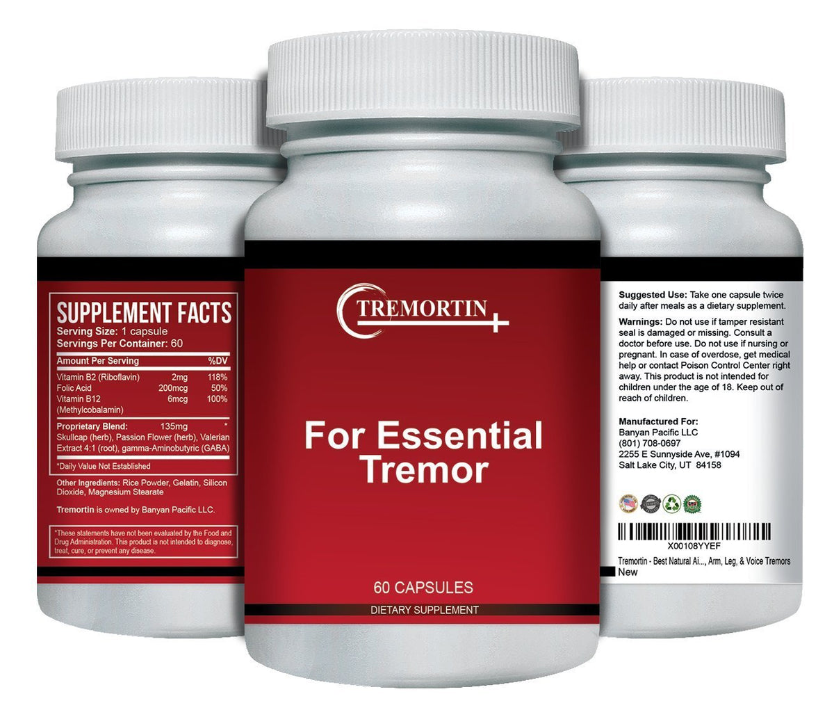 Tremortin – Natural Essential Tremor Herbal Supplement - Offers Relief for Shaky Hands, Arm, Leg and Voice Tremors (60 Capsules) - Maple Wellness Supplements
