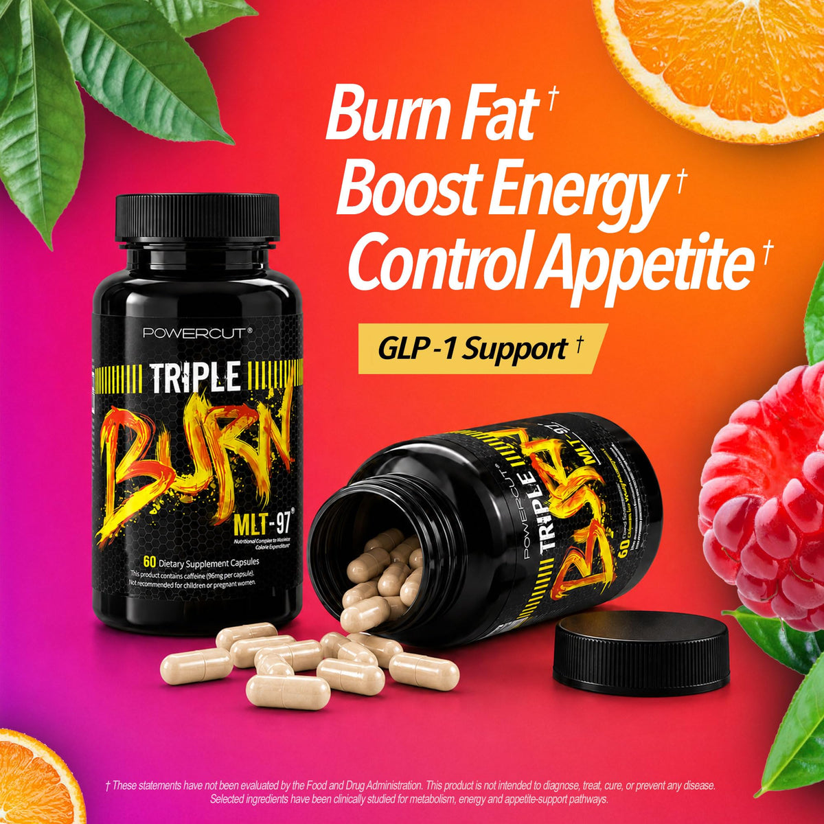 Triple Burn Pills for Women & Men, Fat Burner GLP-1 Support, Appetite Suppressant, Diet Pills with Green Coffee Extract & Cayenne (60 Capsules) - Maple Wellness Supplements