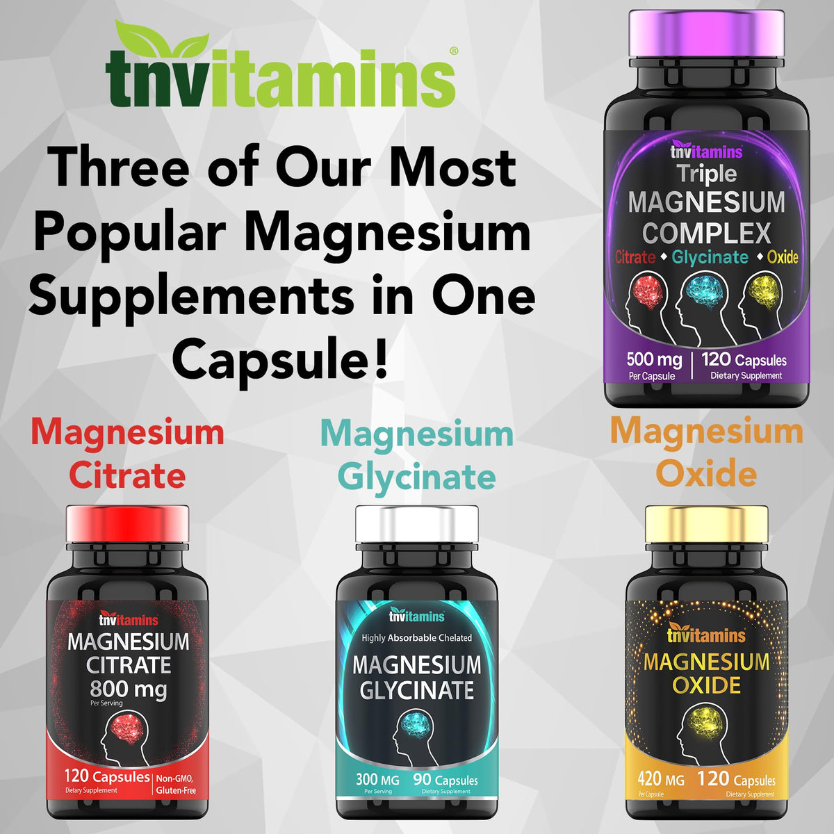 Triple Magnesium Complex Supplement 500mg: Magnesium Glycinate, Citrate, & Oxide - 120 Capsules (4 Month Supply!) | 1 Capsule Serving Provides 125% Daily Value | Non-GMO, Made in The USA! - Maple Wellness Supplements