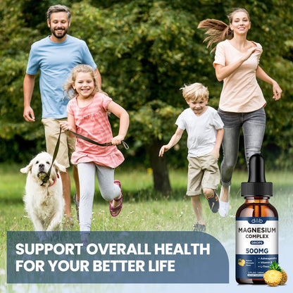 Triple Magnesium Complex Supplement-Magnesium Glycinate, Citrate, Malate Liquid Drops 500mg with Ashwagandha, L-Theanine, Vitamin B6 for Calm, Stress Relief, Sleep, Muscle Support-Pineapple Flavor - Maple Wellness Supplements
