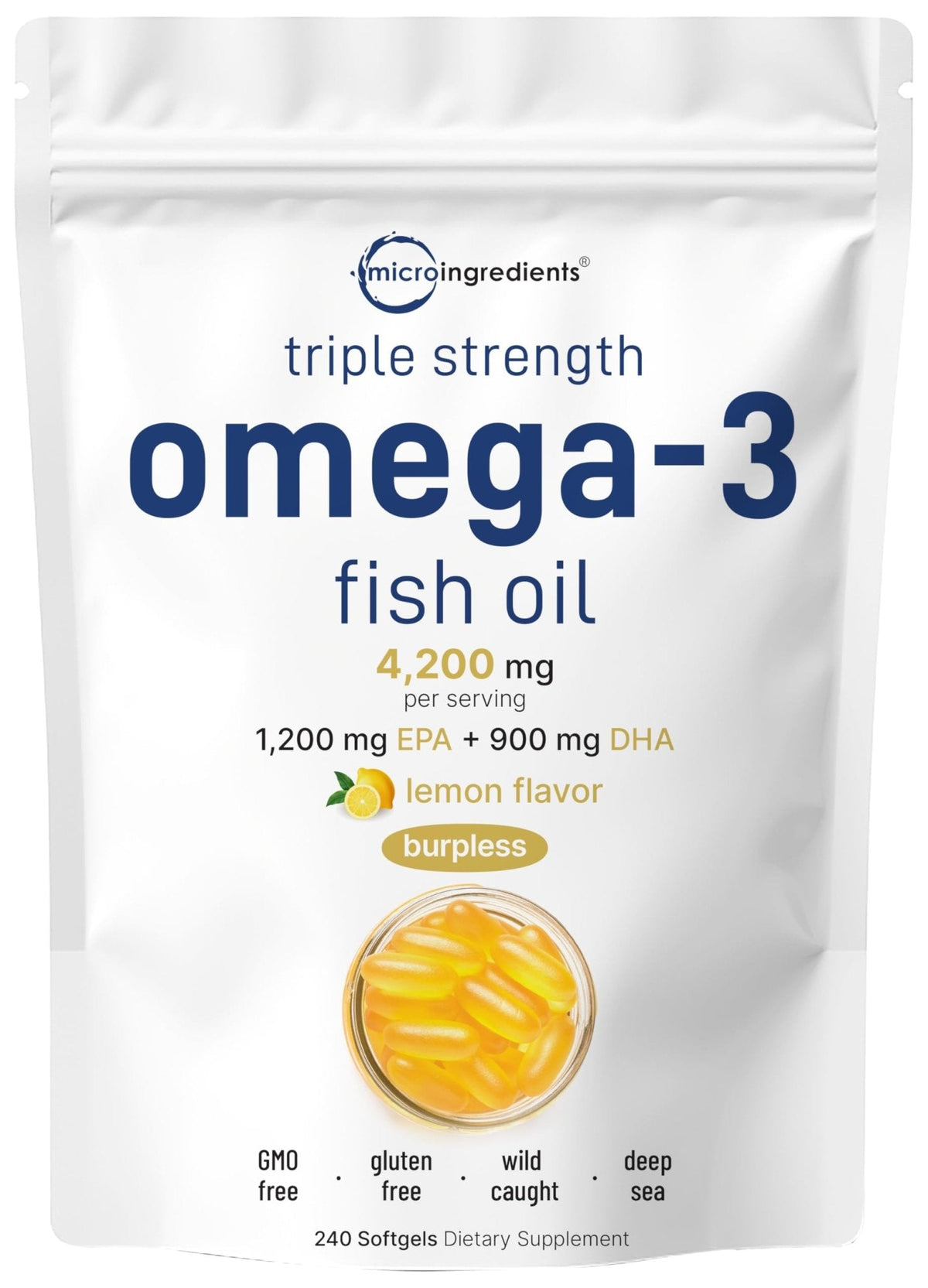 Triple Strength Omega 3 Fish Oil Supplements 4200mg Per Serving, 240 Softgels - Maple Wellness Supplements