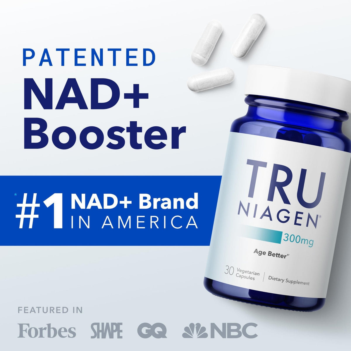 TRU NIAGEN Patented NAD Supplement for Brain Function, Anti Aging & Cell Regeneration, 300mg Niagen, 30 Servings | Supports Cellular Energy, Muscle | Nicotinamide Riboside (NR) Take 1 Daily | 1 Bottle - Maple Wellness Supplements