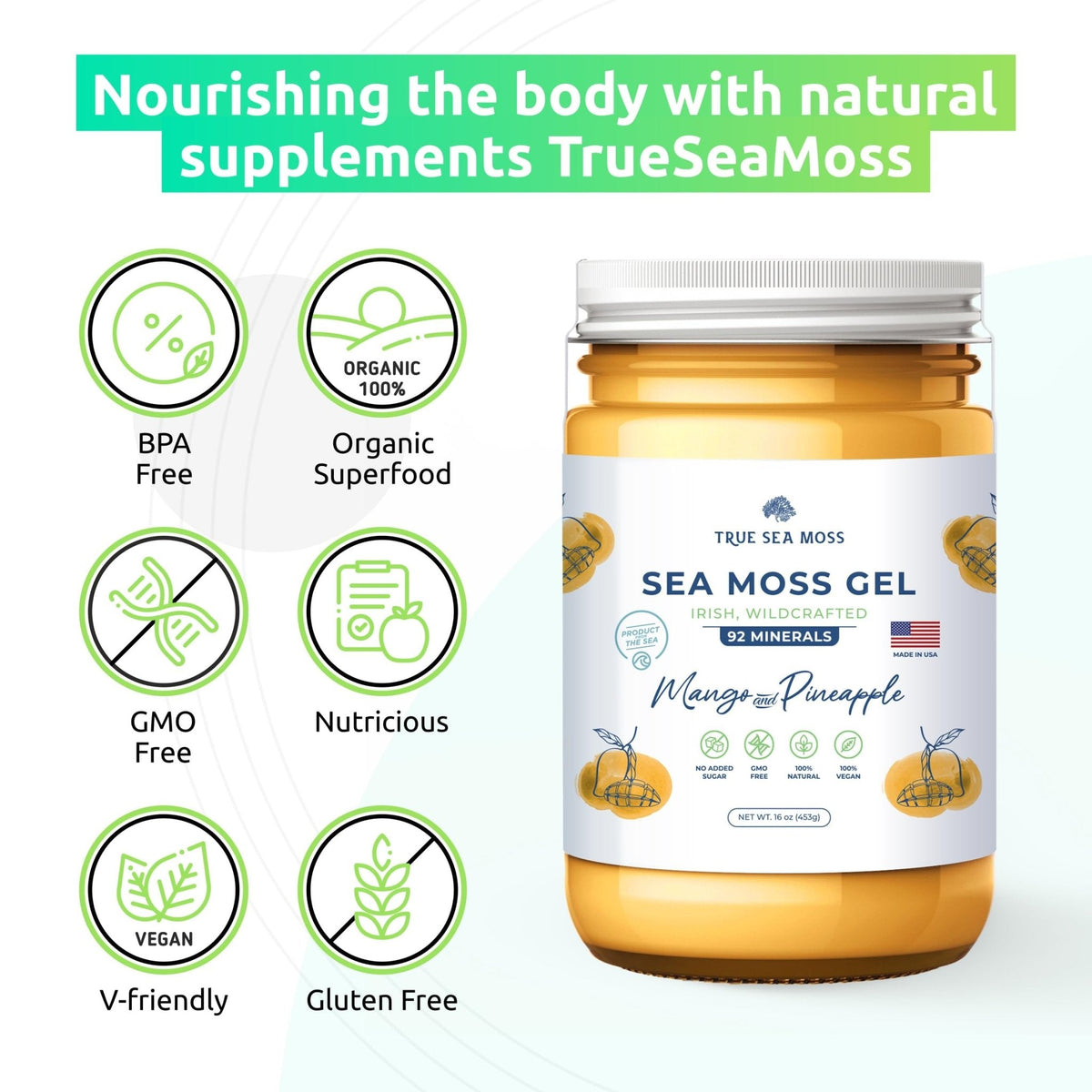 TrueSeaMoss Wildcrafted Irish Sea Moss Gel –7 Flavors- Nutritious Organic Raw - Maple Wellness Supplements