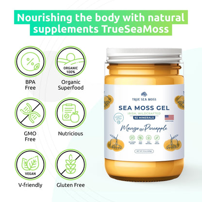 TrueSeaMoss Wildcrafted Irish Sea Moss Gel –7 Flavors- Nutritious Organic Raw - Maple Wellness Supplements