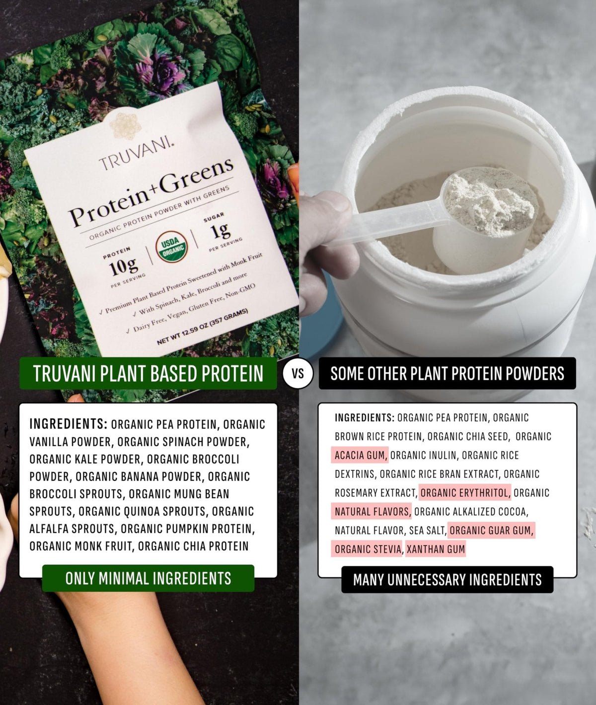 Truvani Protein + Greens Supplement | Spinach, Kale & Broccoli | 10g Organic Plant Based Protein | 20 Servings | USDA Organic | Gluten & Dairy Free - Maple Wellness Supplements