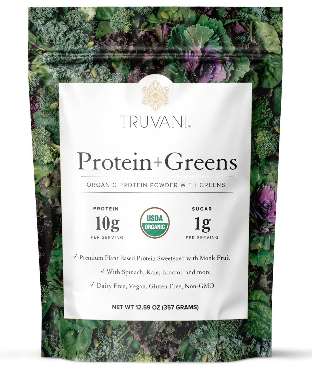 Truvani Protein + Greens Supplement | Spinach, Kale & Broccoli | 10g Organic Plant Based Protein | 20 Servings | USDA Organic | Gluten & Dairy Free - Maple Wellness Supplements