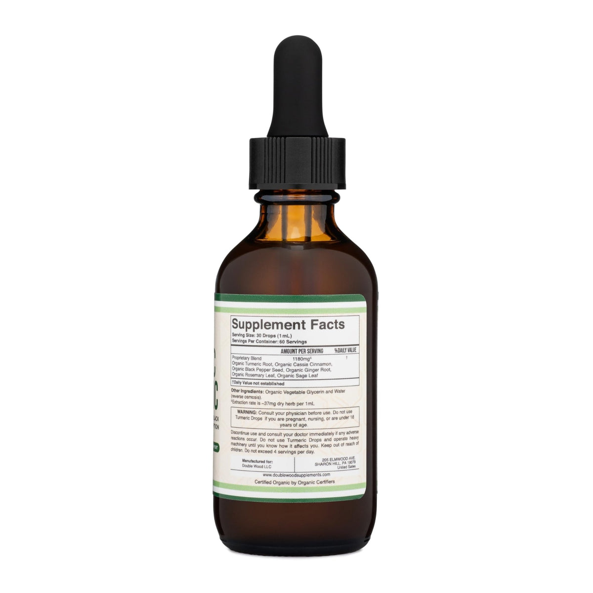Turmeric Curcumin with Black Pepper Drops - Organic Turmeric Supplement Drops 1,180mg - 2FL OZ, 60 Servings (with Black Pepper Seed, Ginger, Rosemary, and Sage) - Maple Wellness Supplements