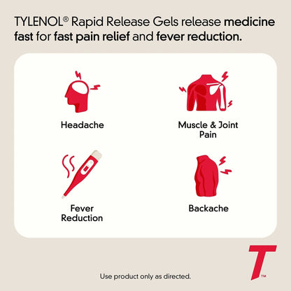 Tylenol Extra Strength Acetaminophen Rapid Release Gels, Fast, Strong Pain Relief, Fever Reducer, 500 mg Gelcaps with Laser‑Drilled Holes for Fast Release, OTC Medicine, 100 Count - Maple Wellness Supplements