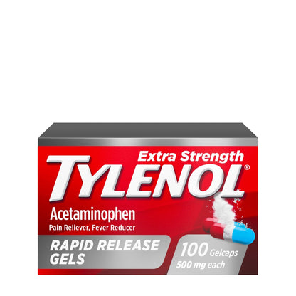 Tylenol Extra Strength Acetaminophen Rapid Release Gels, Fast, Strong Pain Relief, Fever Reducer, 500 mg Gelcaps with Laser‑Drilled Holes for Fast Release, OTC Medicine, 100 Count - Maple Wellness Supplements