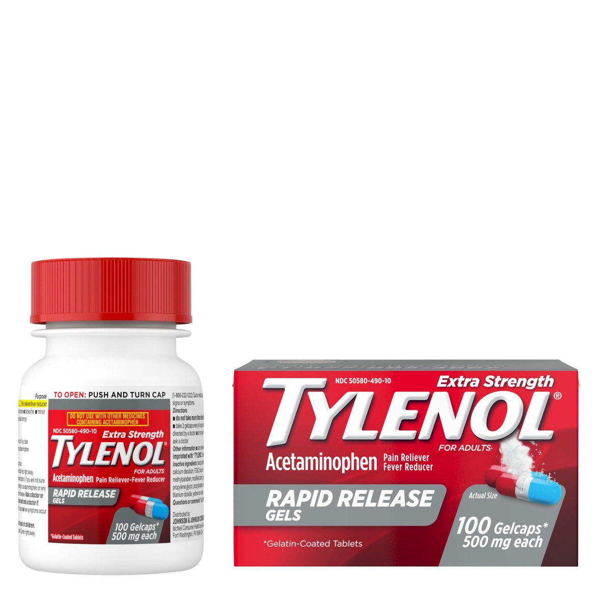 Tylenol Extra Strength Acetaminophen Rapid Release Gels, Fast, Strong Pain Relief, Fever Reducer, 500 mg Gelcaps with Laser‑Drilled Holes for Fast Release, OTC Medicine, 100 Count - Maple Wellness Supplements