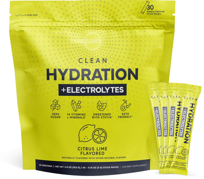 Type Zero Clean Hydration + Electrolytes Drink Mix (30 Single-Serving Packets) (Citrus Lime Flavored) - Advanced Hydration for Any Occasion - Maple Wellness Supplements