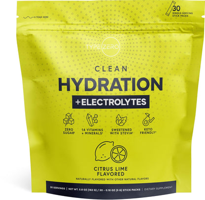 Type Zero Clean Hydration + Electrolytes Drink Mix (30 Single-Serving Packets) (Citrus Lime Flavored) - Advanced Hydration for Any Occasion - Maple Wellness Supplements