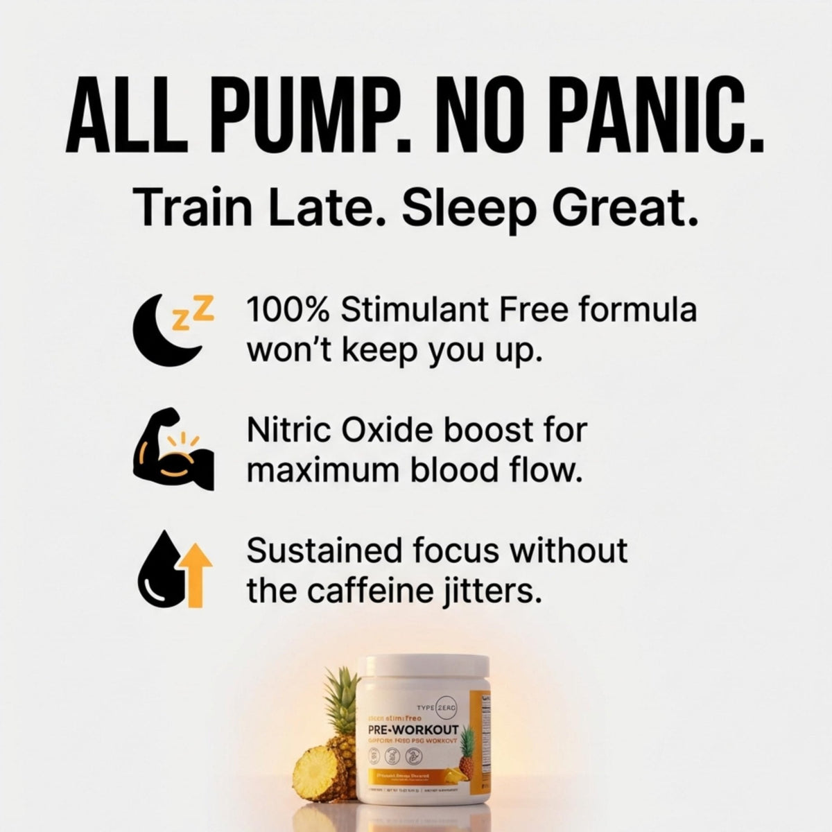 Type Zero Clean Stim Free Pre Workout Powder + Nitric Oxide Booster with L-Citrulline Malate, Arginine AKG, Beta Alanine - Caffeine & Stimulant Free - Pineapple Mango Flavor, 21 Servings - Maple Wellness Supplements