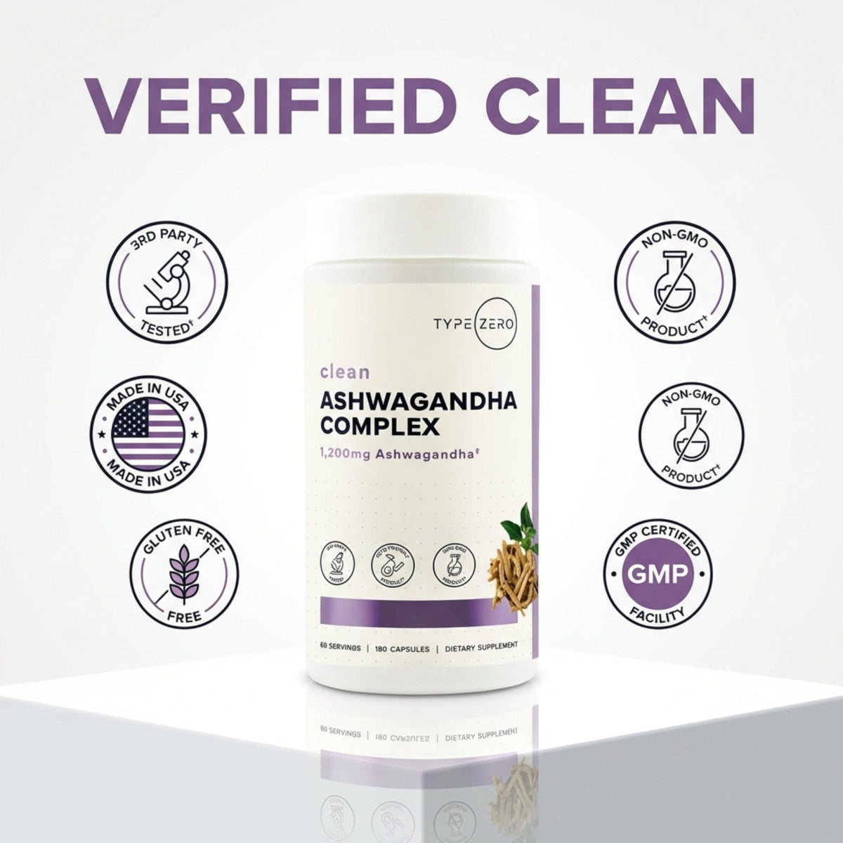 Type Zero KSM-66 Ashwagandha Root Extract 1,200mg, 60 Servings - High Potency 5% Withanolides - with Turmeric, Rhodiola Rosea and BioPerine Black Pepper Extract - 180 Veggie Caps - Maple Wellness Supplements