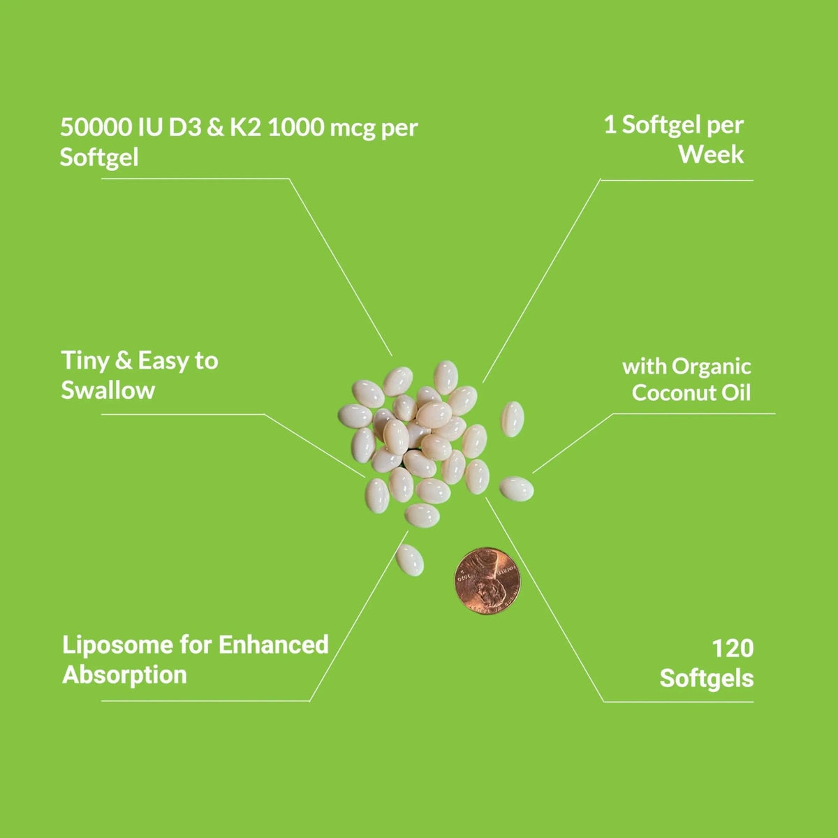 UpNourish Liposomal Vitamin D3 50000 IU (Vitamina D3 de 50000) with 1000 mcg Vitamin K, High Dose Vitamin D3 K2, Vitamin D 50000 IU with K1, K2 MK-4 and MK-7, 120 Mini Softgels - Maple Wellness Supplements