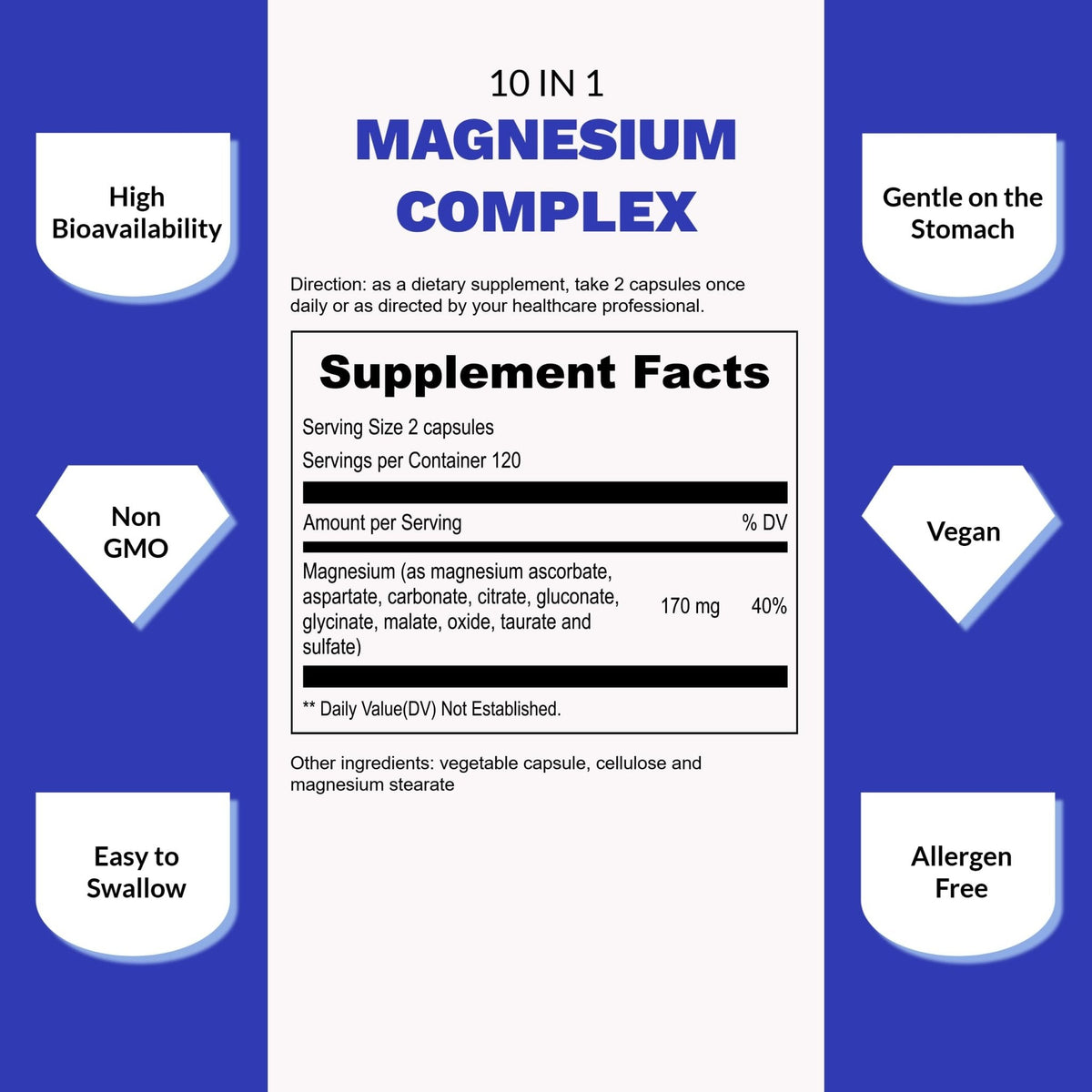 UpNourish Magnesium Supplement - 10 in 1 Magnesium Complex - Full Spectrum Magnesium Mineral Supplements with Glycinate, Citrate, Taurate, Malate, Carbonate, Oxide and More, 240 Vegan Capsules - Maple Wellness Supplements