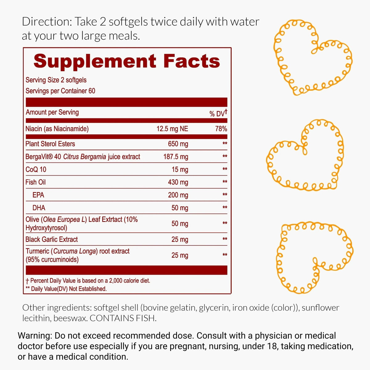 UpNourish Plant Sterols Citrus Bergamot Supplement for High Cholesterol with CoQ10, Omega 3, Olive Leaf, Turmeric Curcumin, Black Garlic and Niacin - 120 Softgels - Maple Wellness Supplements
