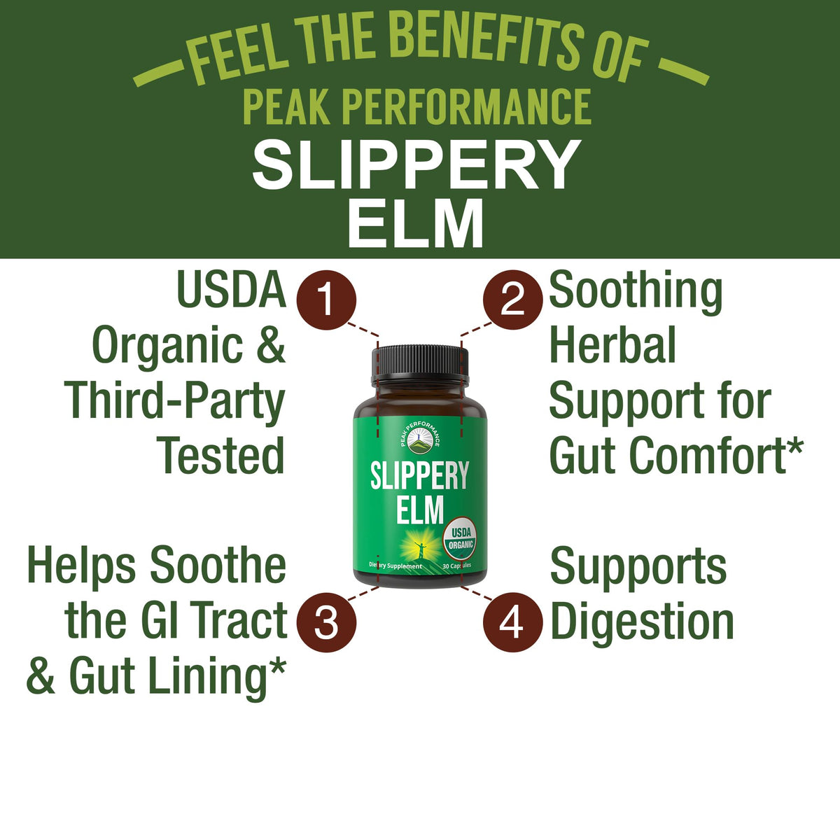 USDA Organic Slippery Elm for Women & Men. Vegan Capsules with Micronized Slippery Elm Bark Powder for Digestion, Bloating Relief, & Gut Lining. Natural Mucilage That Soothes The Throat & Airways - Maple Wellness Supplements