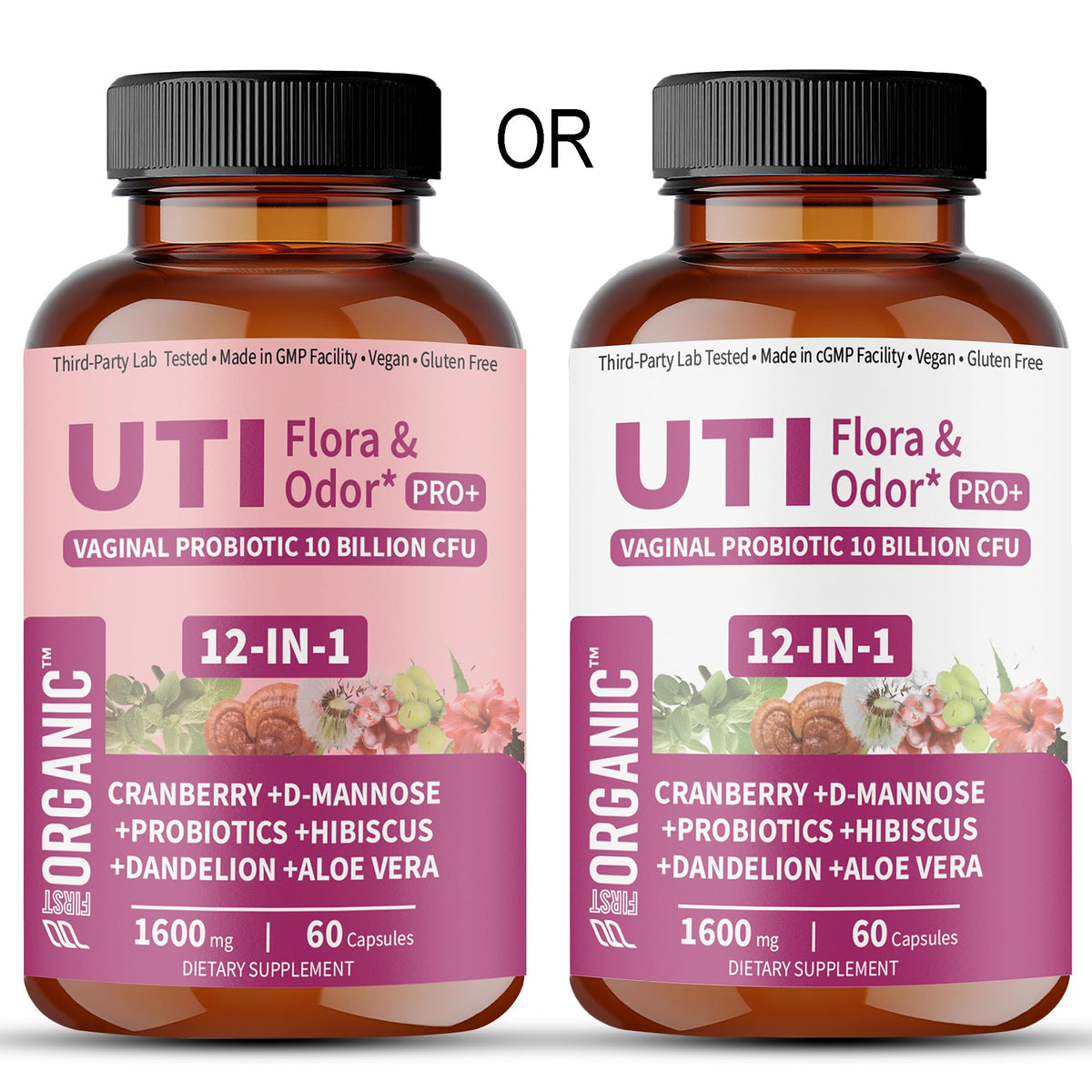 UTI Flora & Odor Pro+ & UTI Yeast & pH Pro+ | Pack of 2 | Vaginal Probiotics for Feminine Hydration & Freshness Support | Third-party Tested, cGMP Facility, Vegan, Non-GMO, Gluten-Free | 60+60 Caps - Maple Wellness Supplements