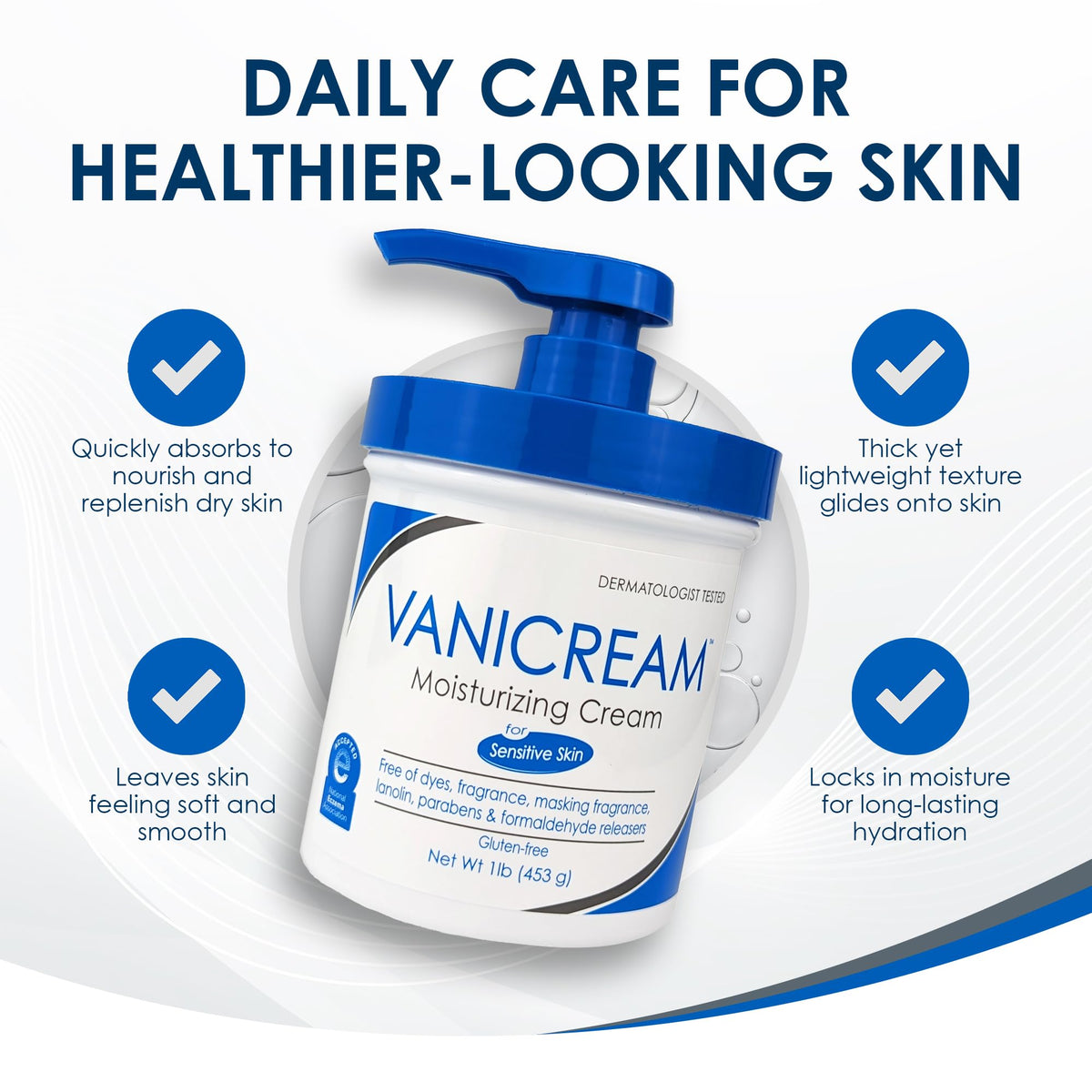 Vanicream Moisturizing Skin Cream with Pump Dispenser - 16 fl oz (1 lb) - Moisturizer Formulated - Maple Wellness Supplements