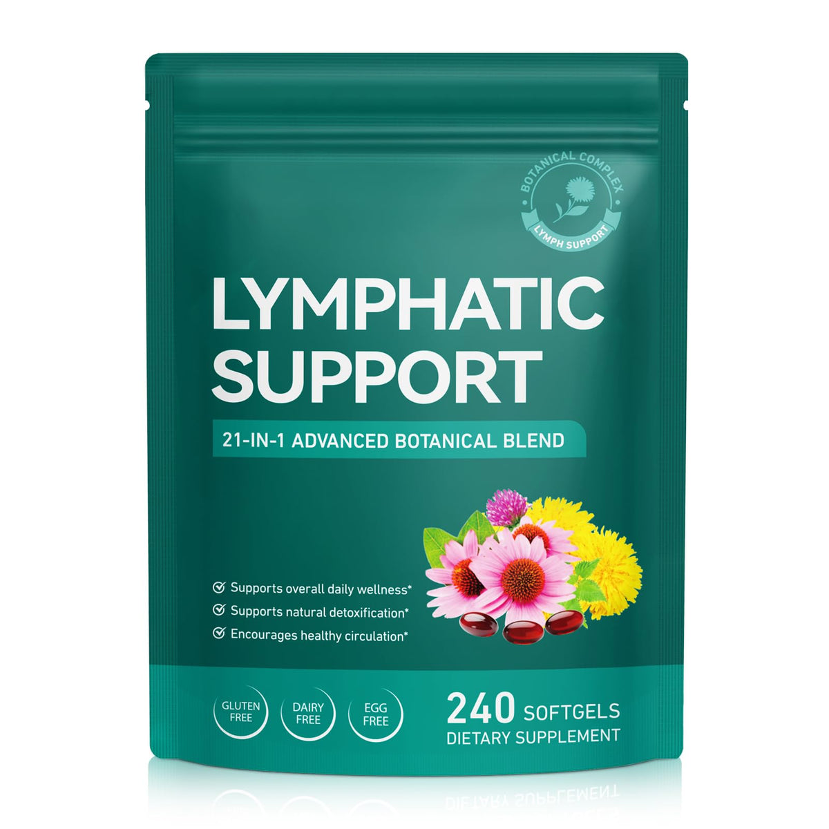 Vawcrn Lymphatic Drainage Supplement, 21-in-1 Advanced Botanical Complex, with Burdock Root, Dandelion, Supports Promotes Healthy Circulation & Circulation, 240 Softgels - Maple Wellness Supplements