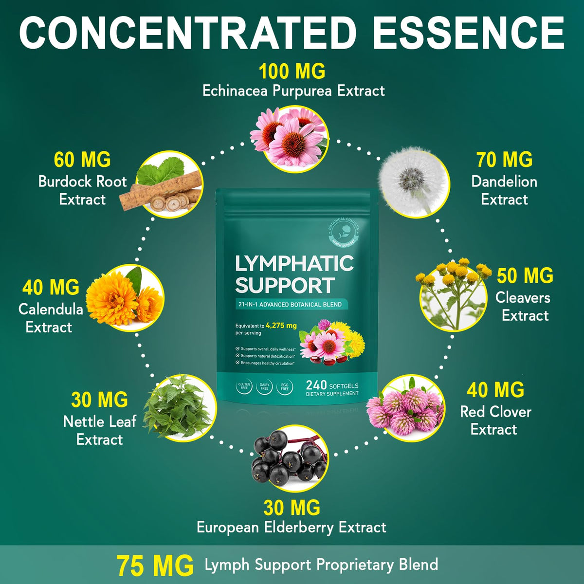 Vawcrn Lymphatic Drainage Supplement, 21-in-1 Advanced Botanical Complex, with Burdock Root, Dandelion, Supports Promotes Healthy Circulation & Circulation, 240 Softgels - Maple Wellness Supplements