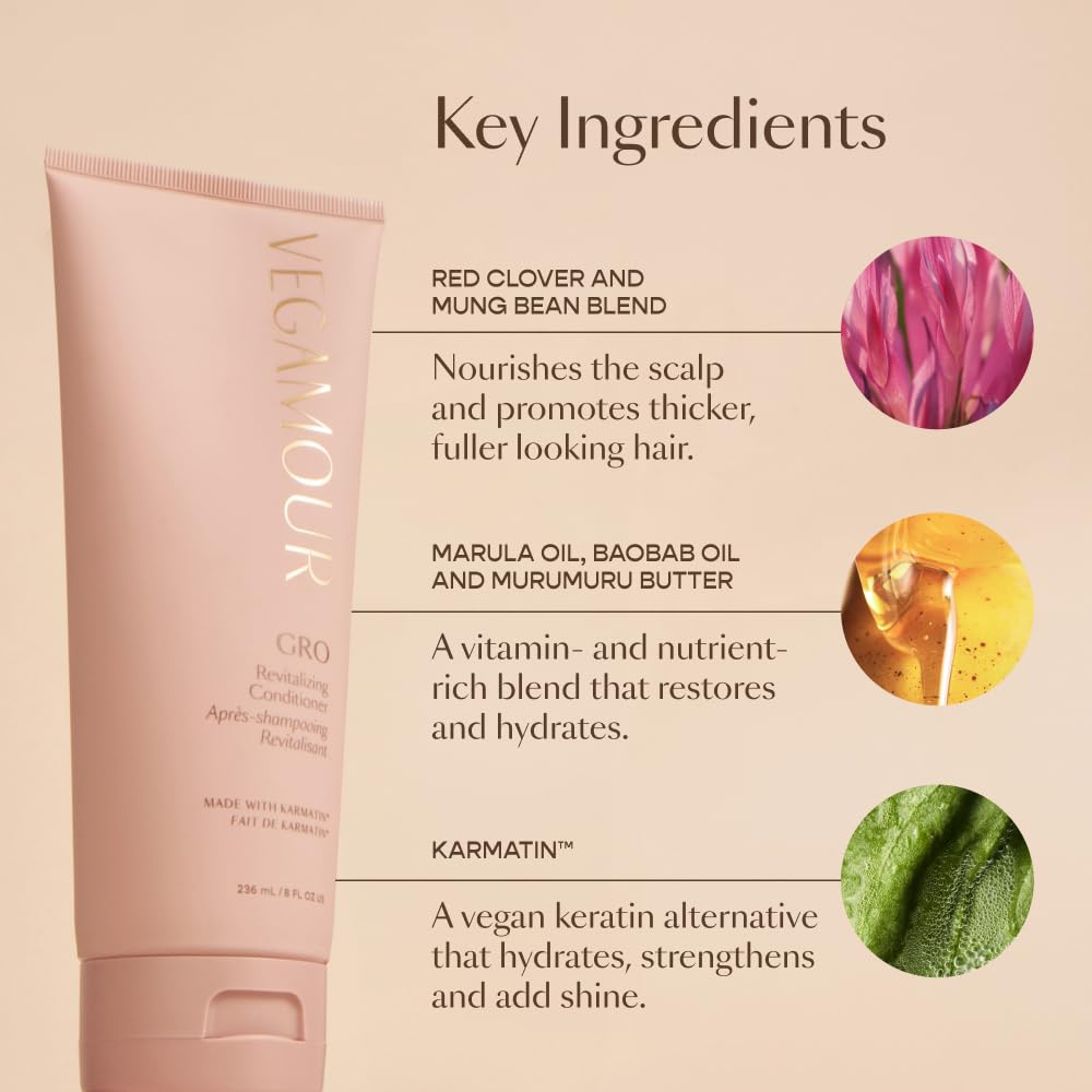 VEGAMOUR GRO Revitalizing Conditioner | Smooths, Strengthens and Adds Shine to Thinning Hair | Clean, Vegan, Cruelty-Free, Clinically Proven and Color Safe (8 Fl Oz) - Maple Wellness Supplements