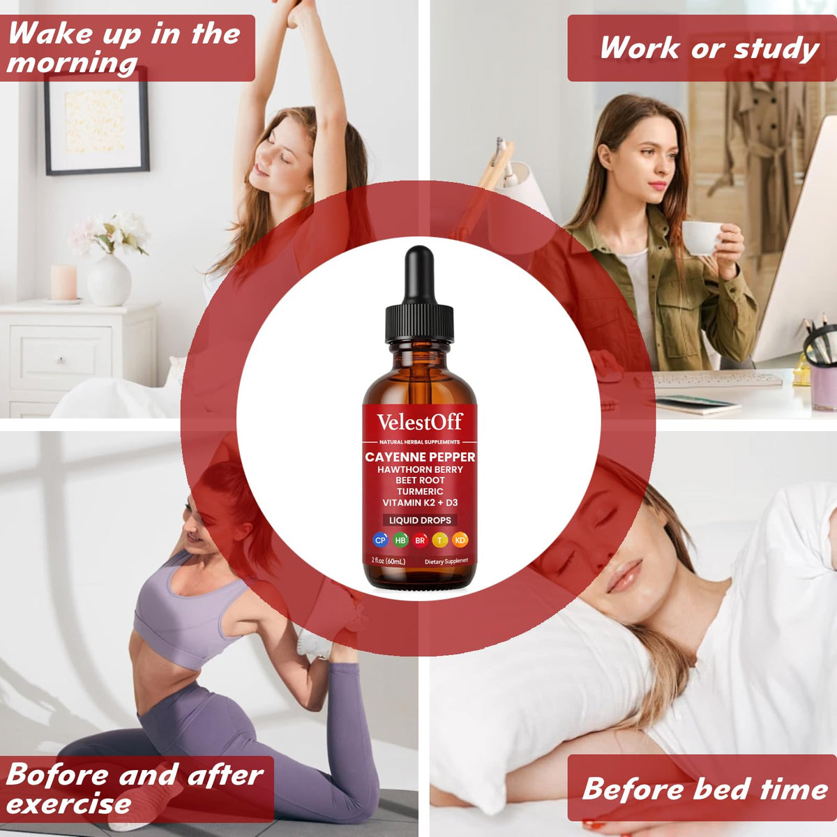 Velestoff Cayenne Pepper Drops, Cayenne Circulation Blend with Hawthorn Beet Root Turmeric Vitamin K2 D3 - Vegan, Non-GMO - 2FL.OZ (1 PCS) - Maple Wellness Supplements