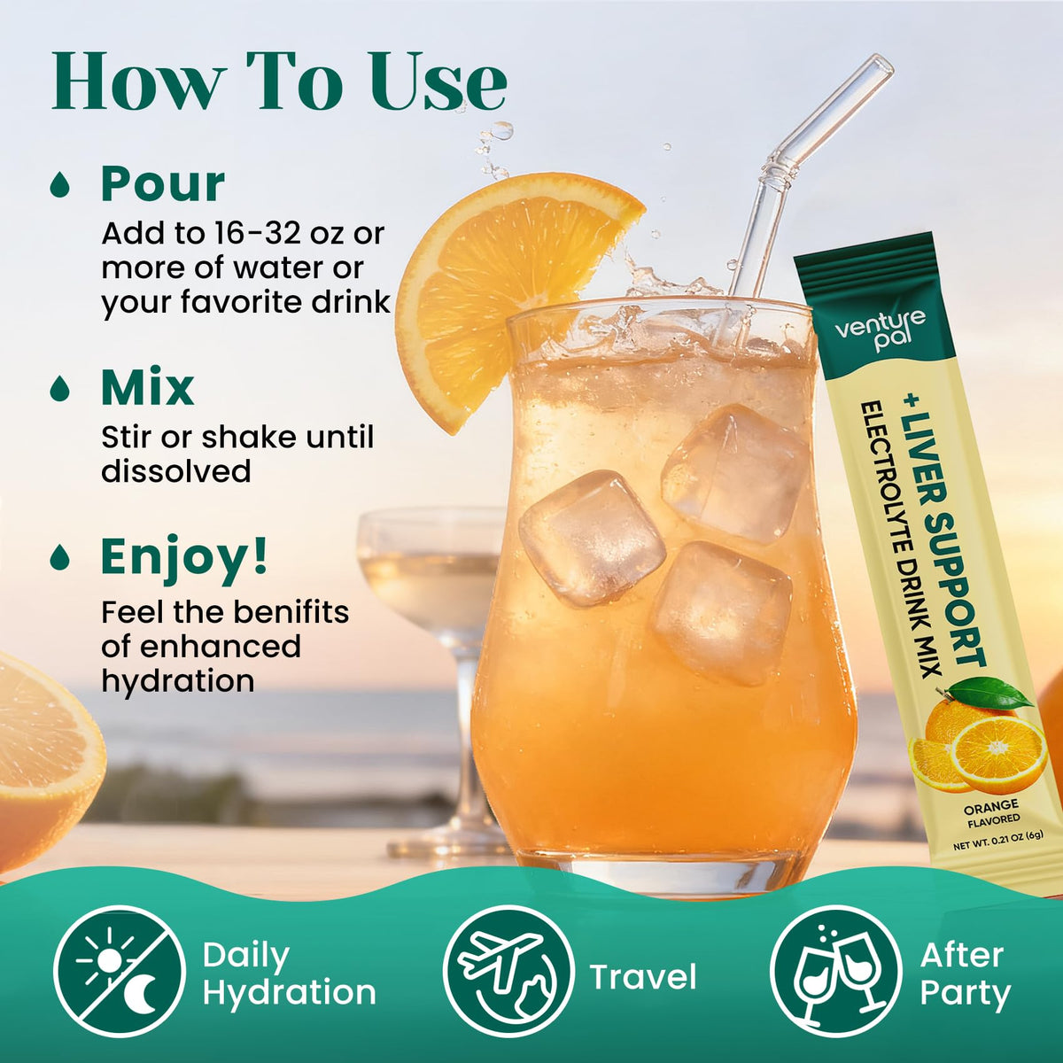 Venture Pal Hydration Packets + Liver Support- Liquid Daily IV Electrolyte Powder Packets with 7 Electrolytes & 5 Vitamins, Milk Thistle + L-Theanine | Sugar-Free - Maple Wellness Supplements