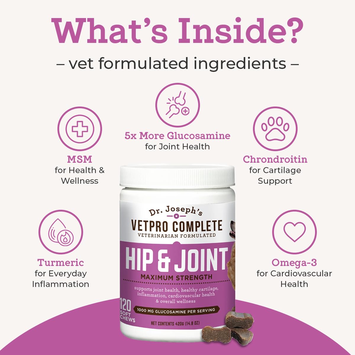 VetPro Dog Hip and Joint Supplement - Pain and Inflammation Relief Chews - Maple Wellness Supplements