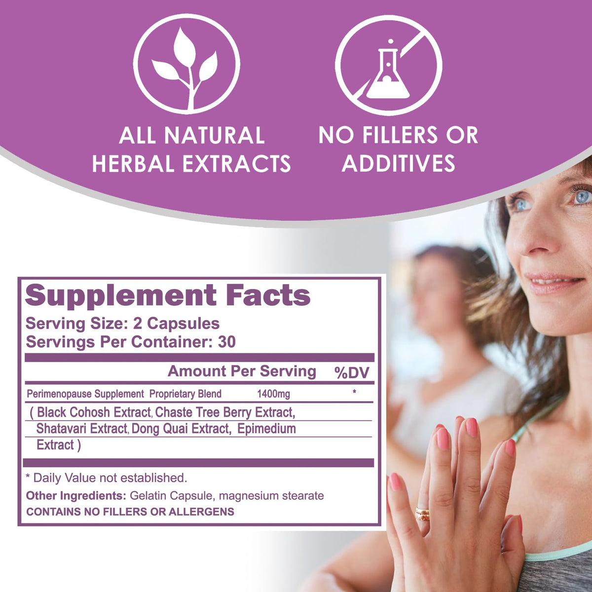 VH Nutrition Perimenopause Supplement for Women | Hot Flash, Mood, and Menstruation Cycle Support | 100% Herbal Formula: Black Cohosh, Vitex, & Shatavari. No Additives, or Fillers - Maple Wellness Supplements